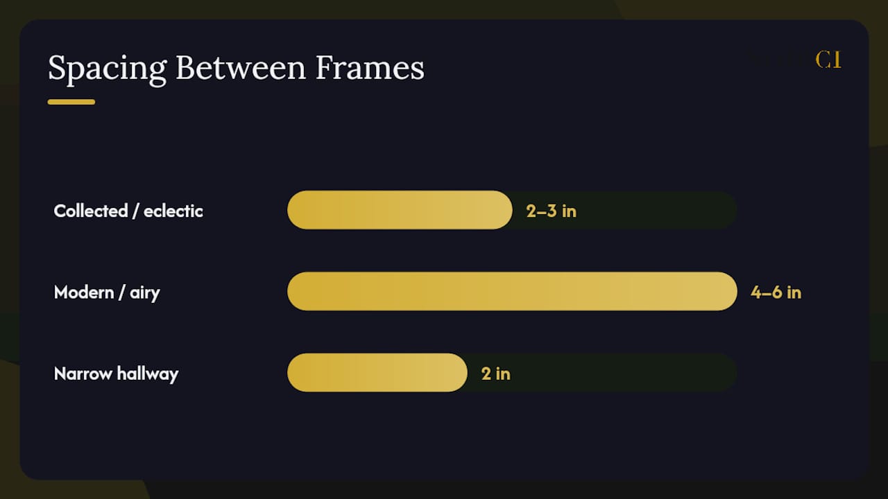 Diagram of gallery wall spacing rules and best uses