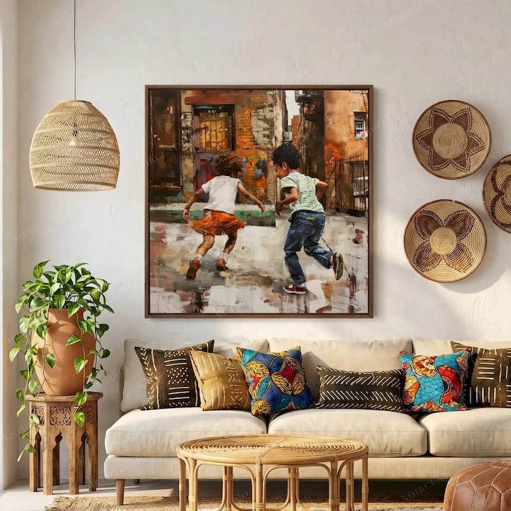 Black Children Playing Canvas Wall Art Print - Summertime | Noirci Studio
