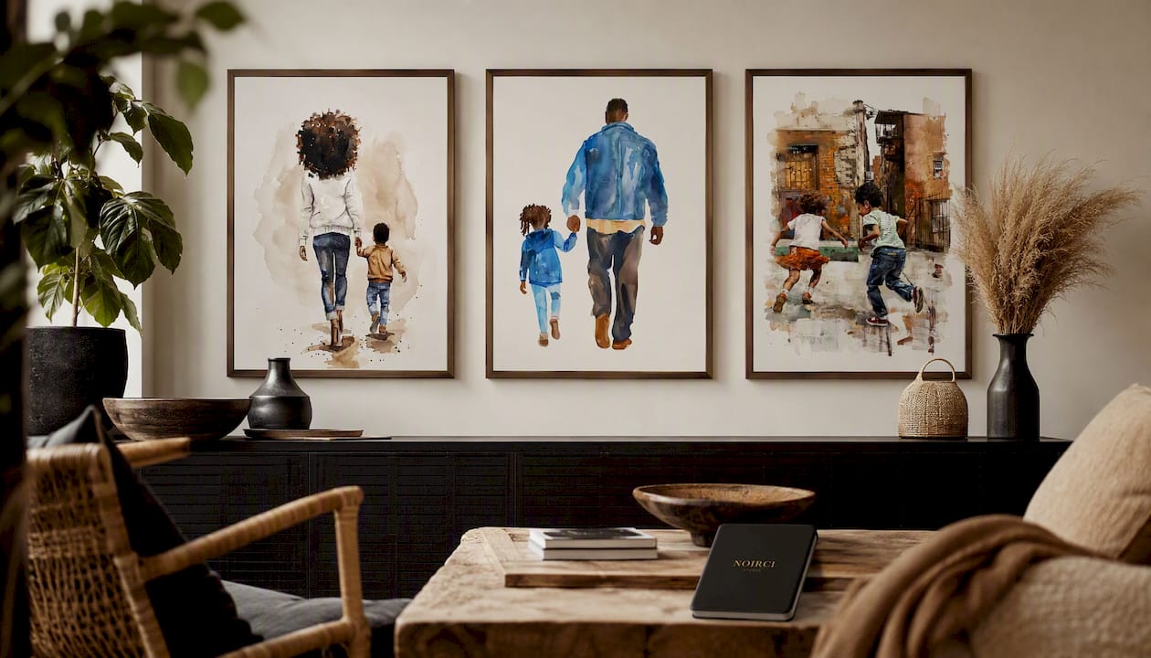 Black Mother and Son Canvas Wall Art Print - Mama's Boy | Noirci Studio
