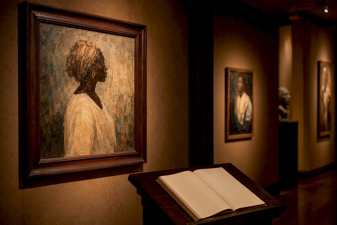 Small museum exhibit of Black historical art