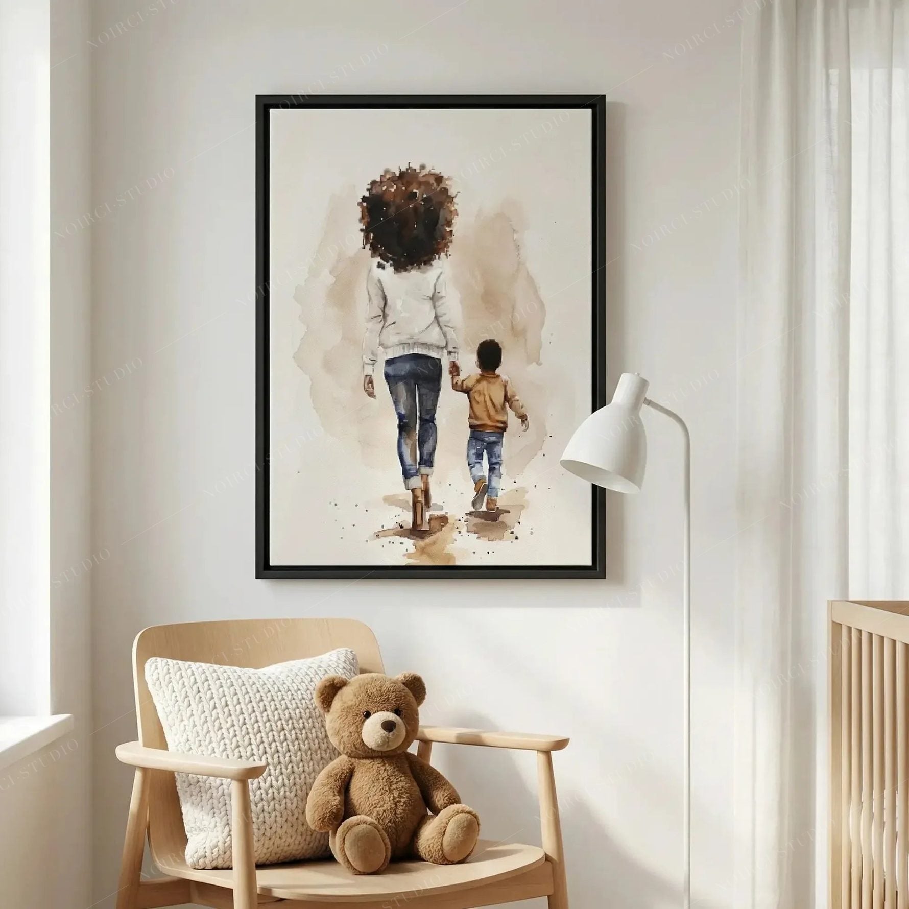 Black Mother and Son Canvas Wall Art Print - Mama's Boy | Noirci Studio