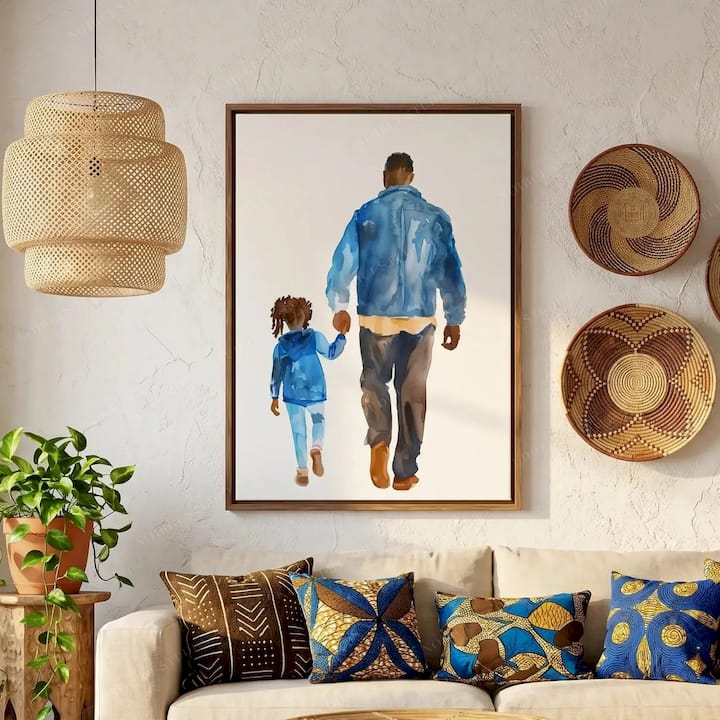 Black Father and Daughter Canvas Wall Art Print - Daddy's Girl | Noirci Studio