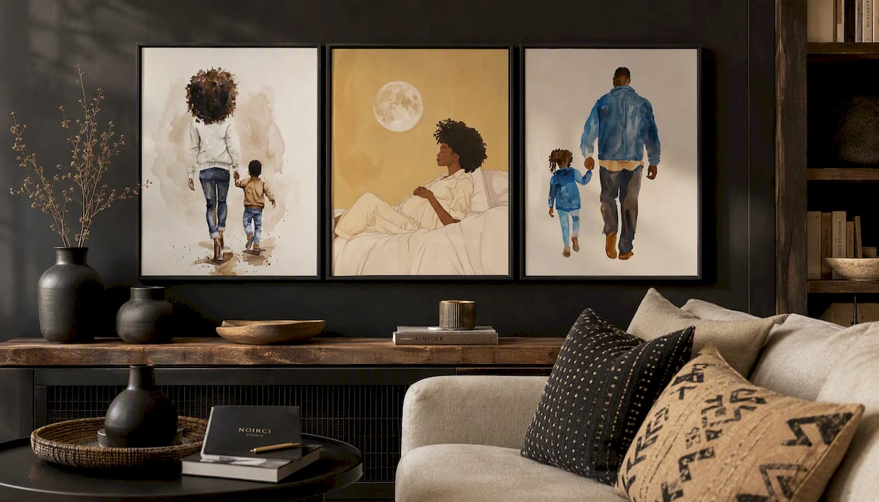 Black Mother and Son Canvas Wall Art Print - Mama's Boy | Noirci Studio