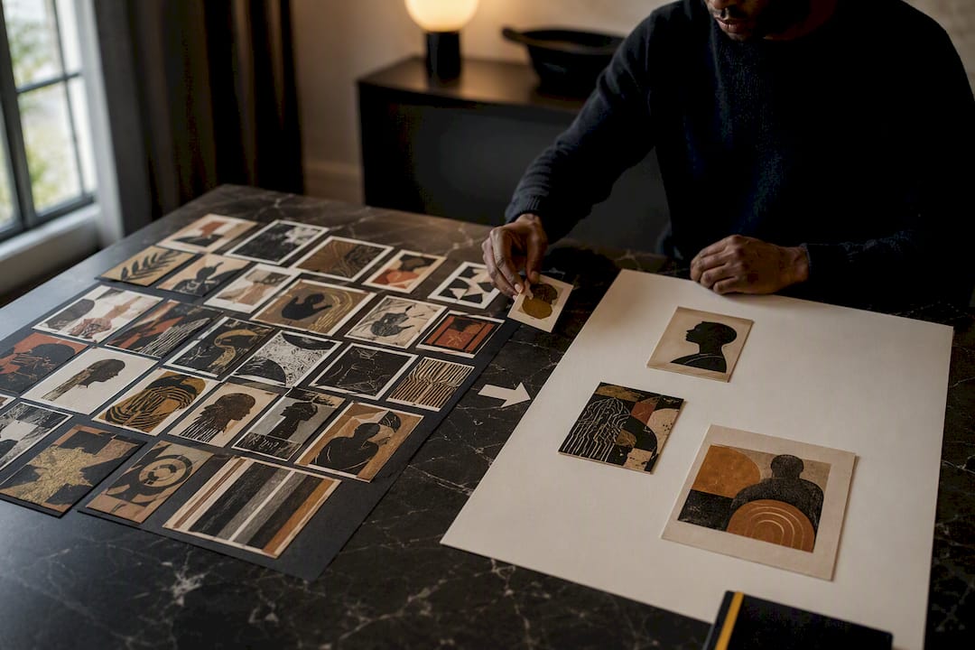 Illustration contrasting art aggregation and curation