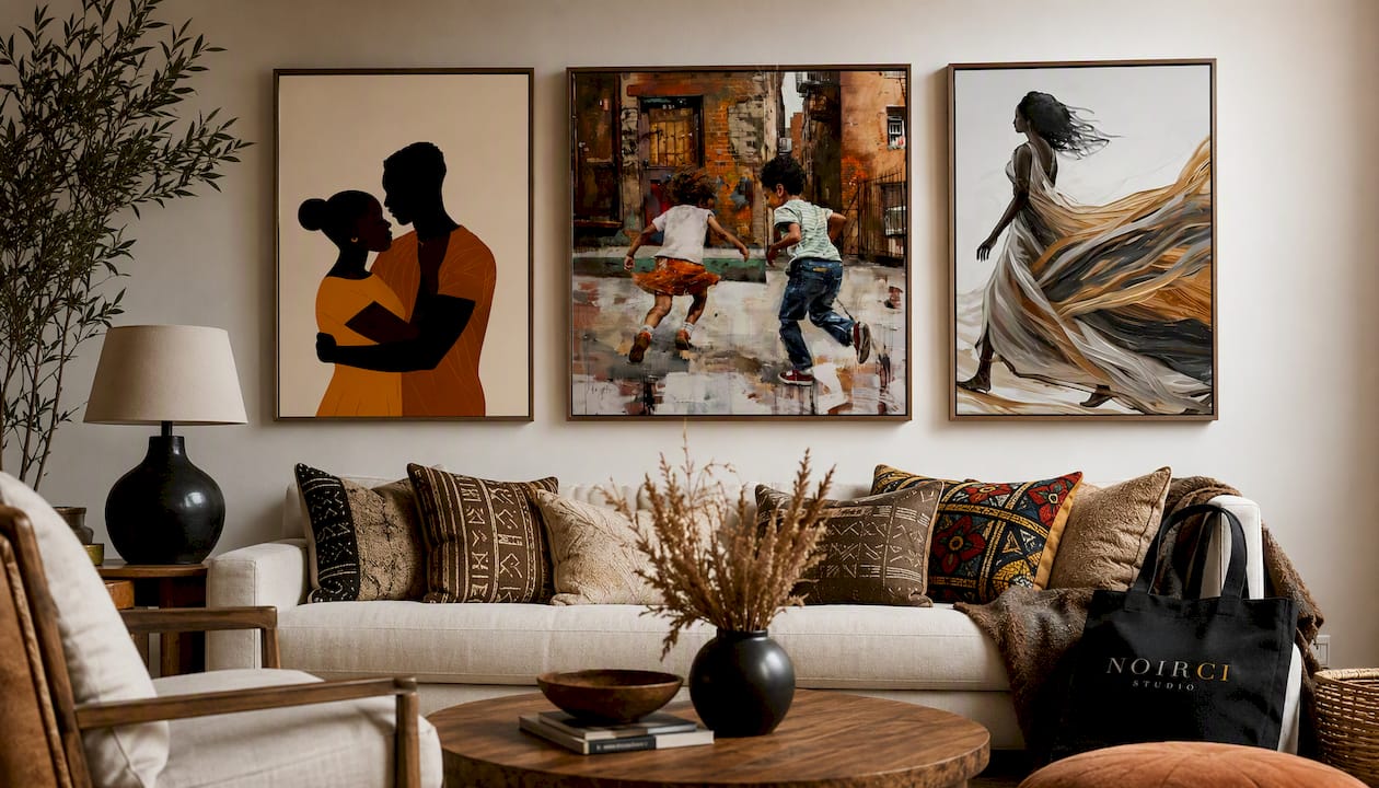 Black Love Couple Canvas Wall Art Print - Held Close | Noirci Studio