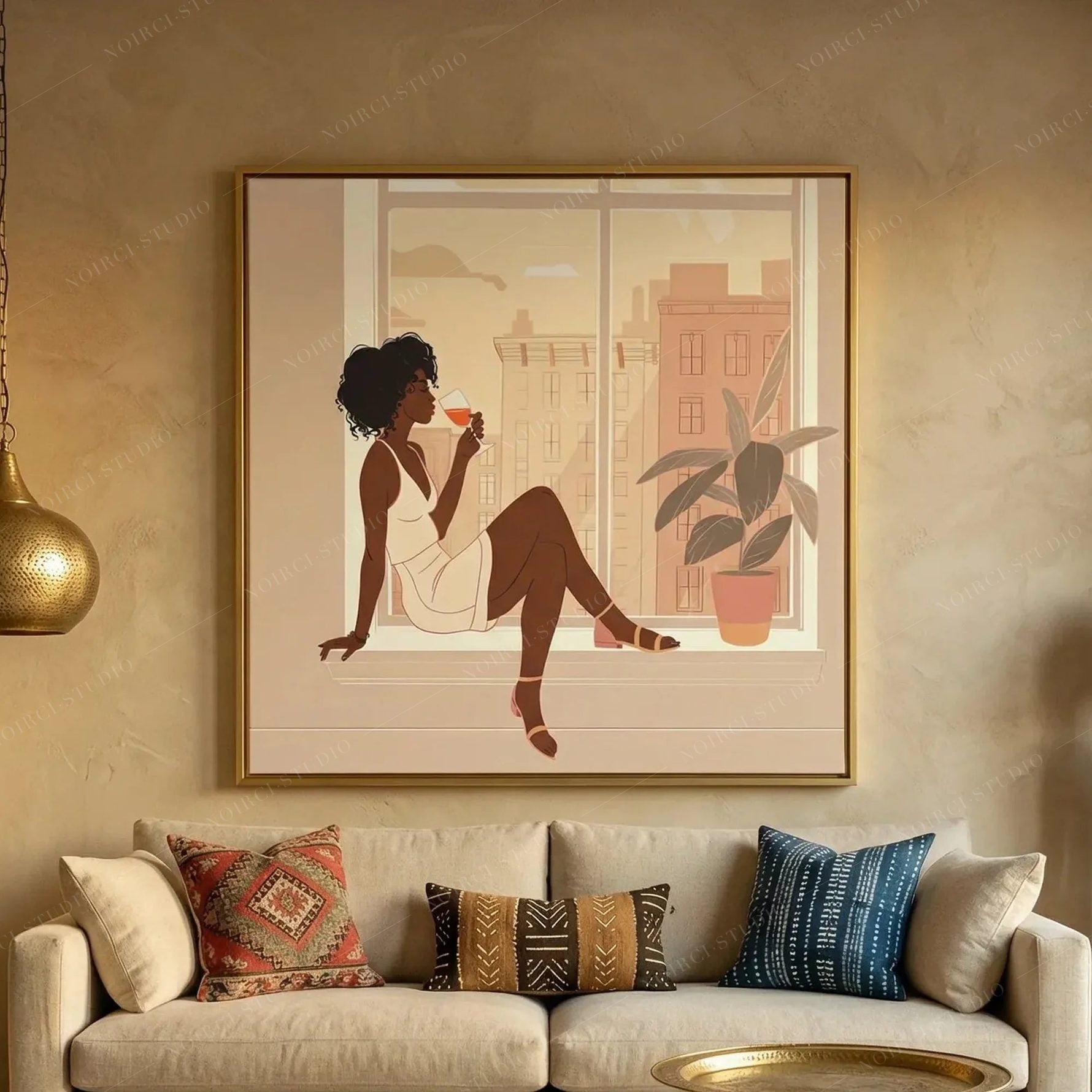 Modern Black Woman Canvas Wall Art Print - City Sip | Noirci Studio