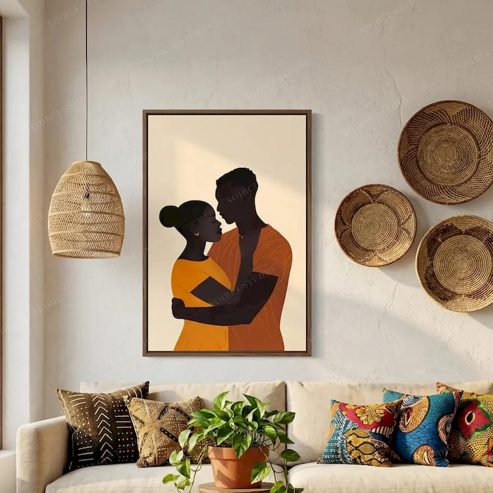 Black Love Couple Canvas Wall Art Print - Held Close | Noirci Studio