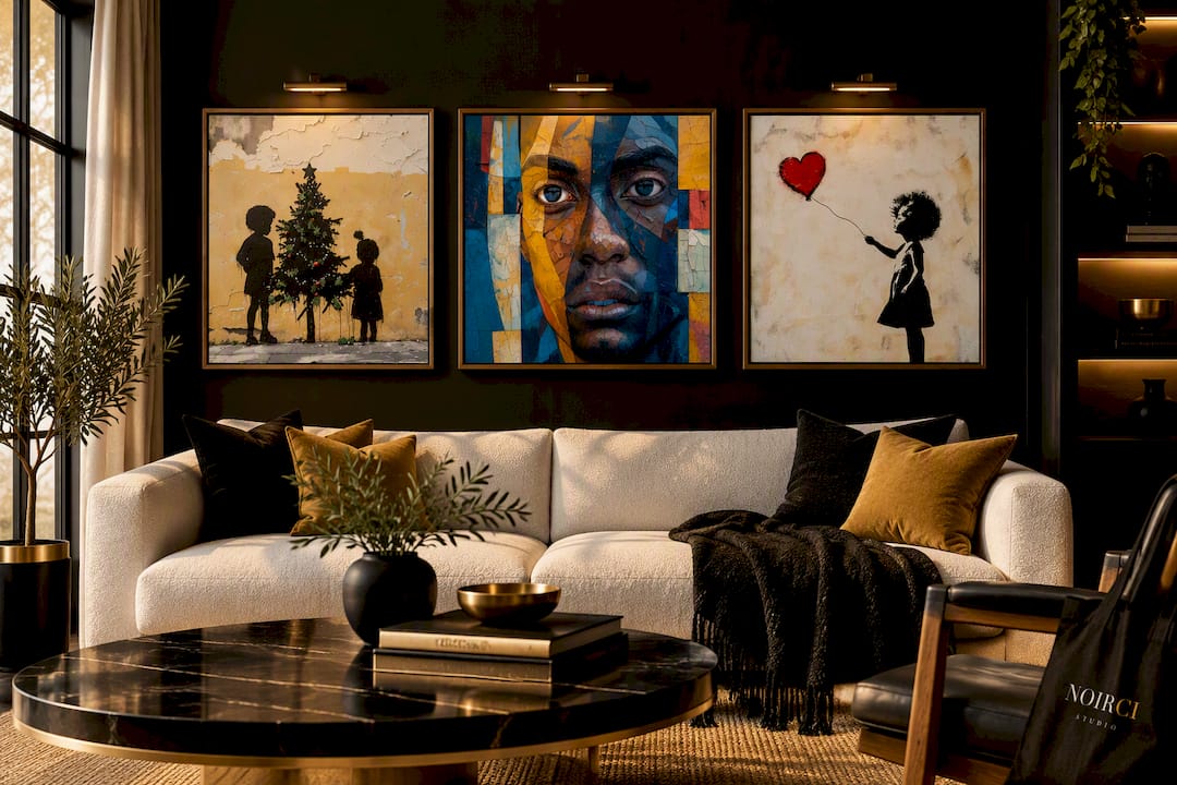 Black Children Canvas Wall Art Print - Christmas Morning | Noirci Studio