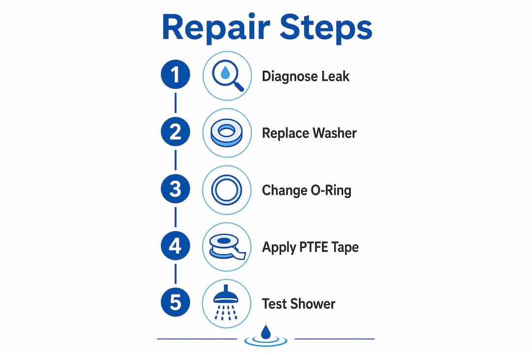 Infographic showing step-by-step shower leak repair process