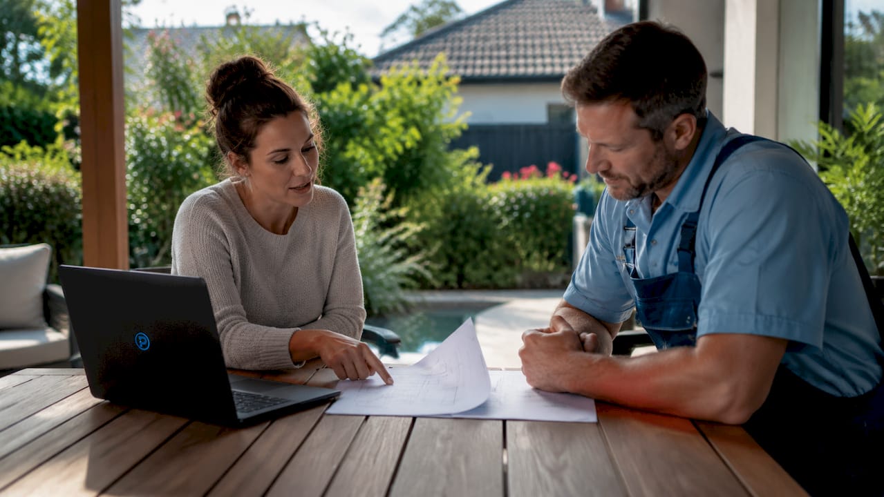Homeowner consulting gas fitter on installation costs