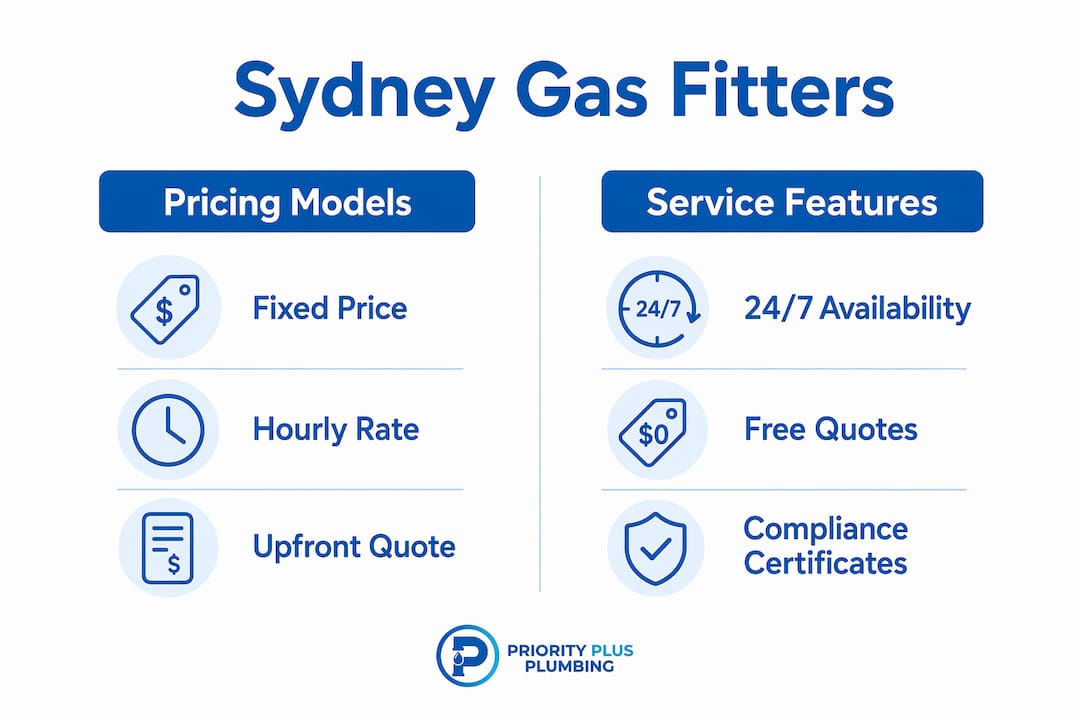 Infographic comparing Sydney gas fitter pricing and services