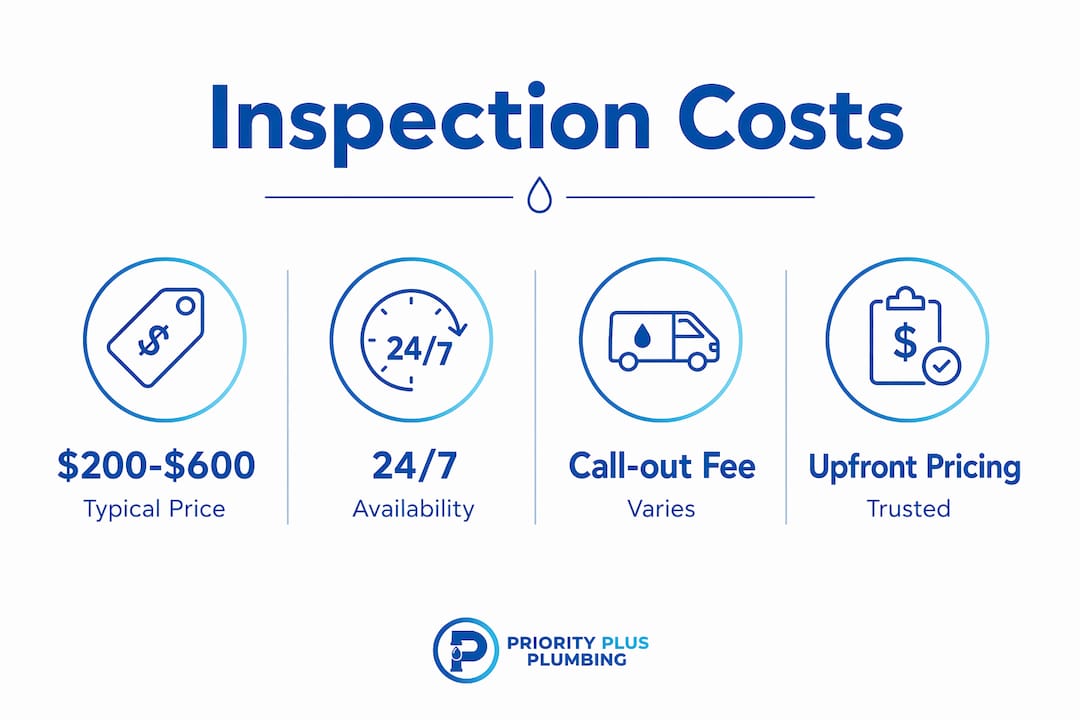 Infographic showing CCTV drain inspection costs and key statistics