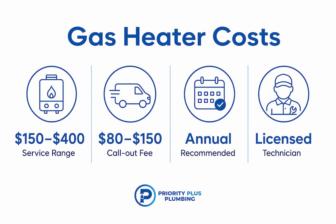 Infographic showing gas heater service cost breakdown