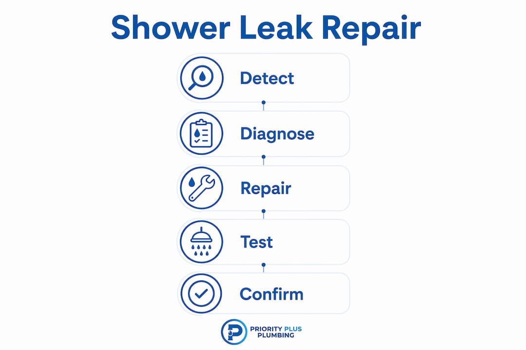 Infographic showing shower leak repair steps