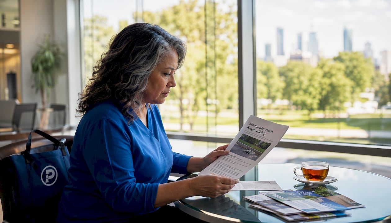 Woman reviewing stormwater responsibility document
