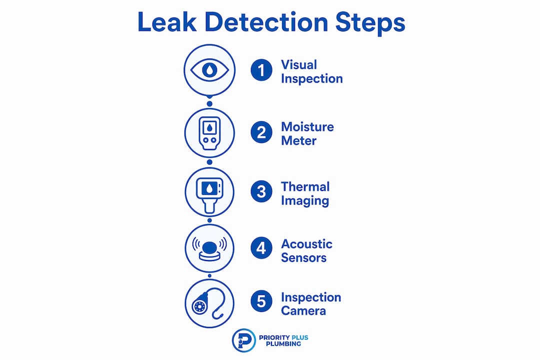 Infographic showing leak detection steps