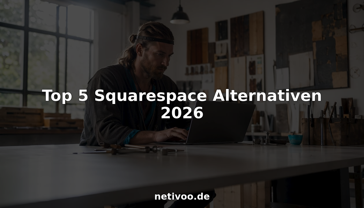 Ein Handwerker sitzt in seiner Werkstatt und schaut sich am Laptop das Design seiner neuen Webseite an.