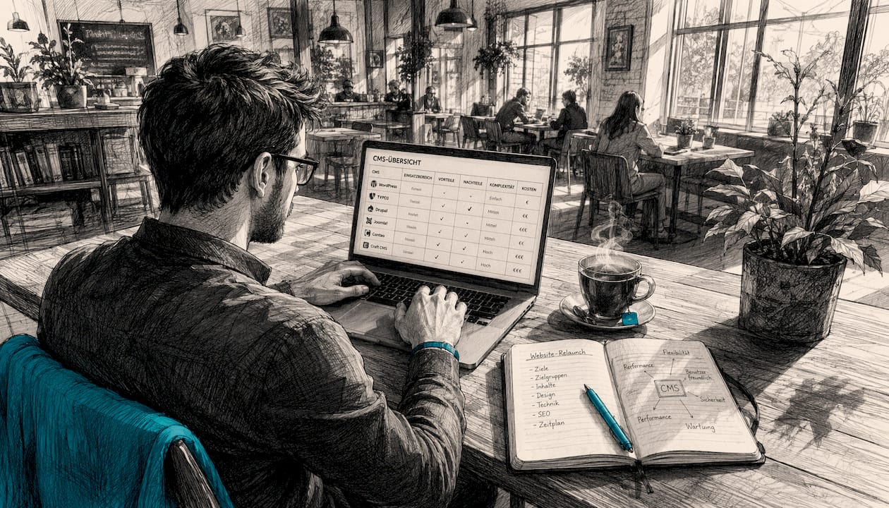 Der IT-Manager prüft verschiedene Content-Management-Systeme, um das passende auszuwählen.