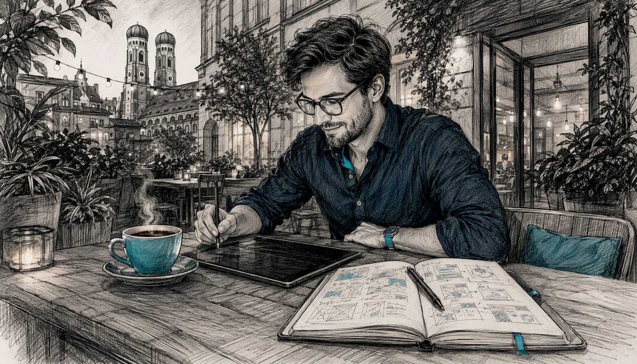 Ein Webdesigner erstellt aktuell eine neue Website für einen Handwerksbetrieb.
