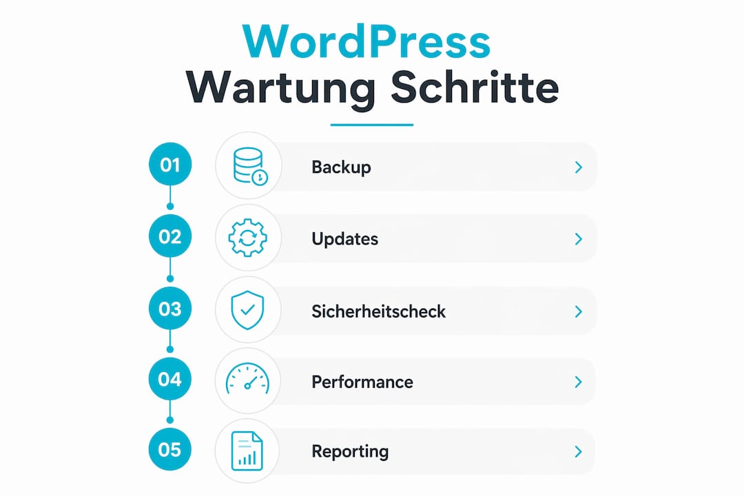 Grafik: Fünf essenzielle Schritte für die professionelle Wartung Ihrer WordPress-Website