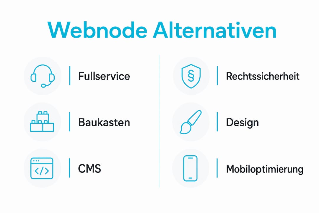 Infografik: Webnode-Alternativen im Vergleich – Funktionen und Besonderheiten auf einen Blick