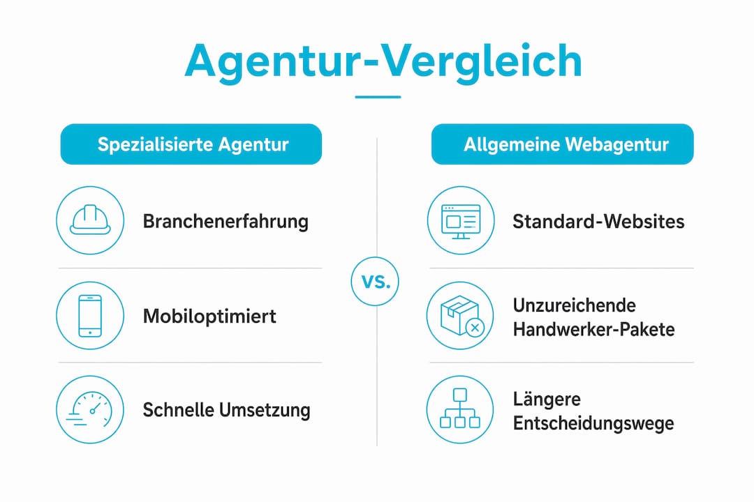 Infografik: Spezialisierte Webagentur oder Allrounder – ein direkter Vergleich