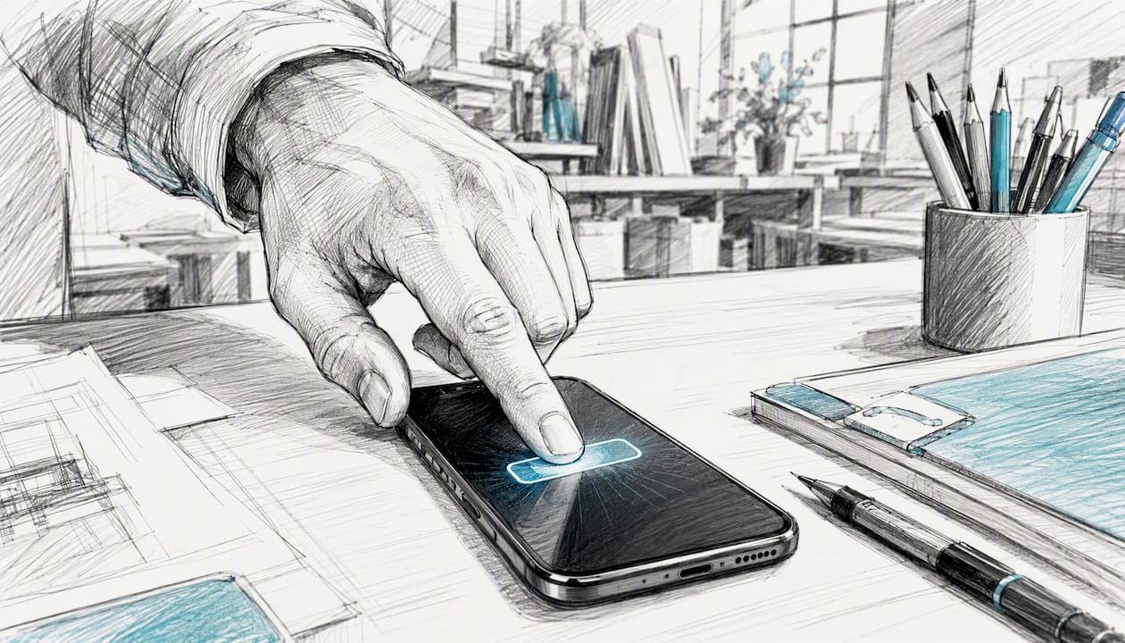 Eine Hand tippt auf den Bestätigen-Button am Smartphone.