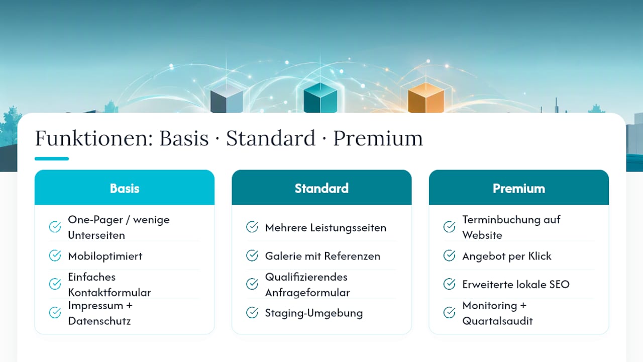 Übersichtlicher Vergleich der Basis-, Standard- und Premiumpakete
