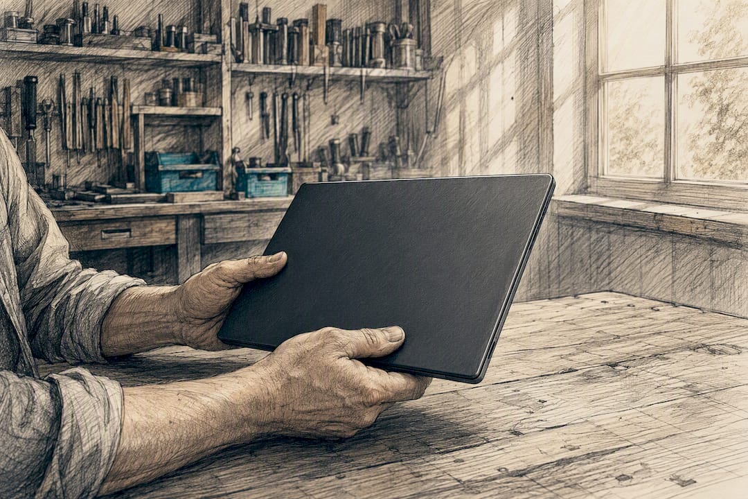 Hände, die ein Smartphone in einer Serverumgebung halten