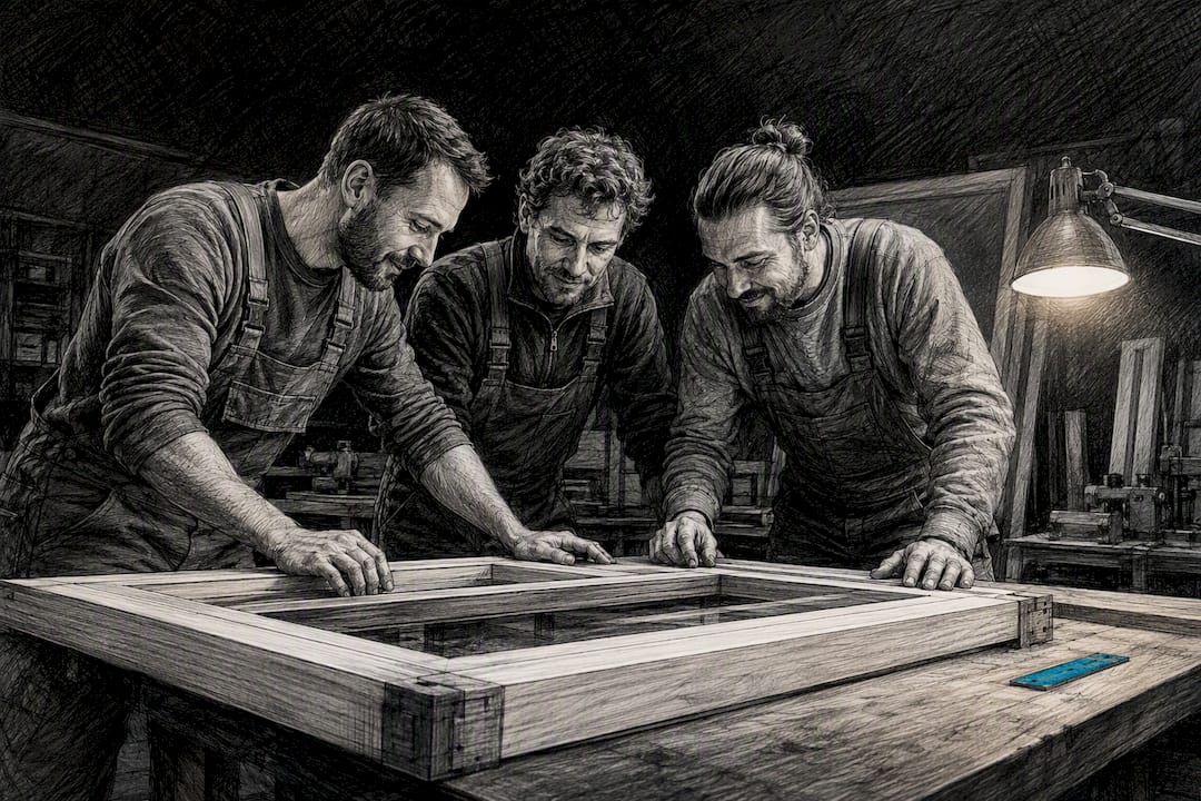 Handwerkerteam in einer modernen Werkstatt