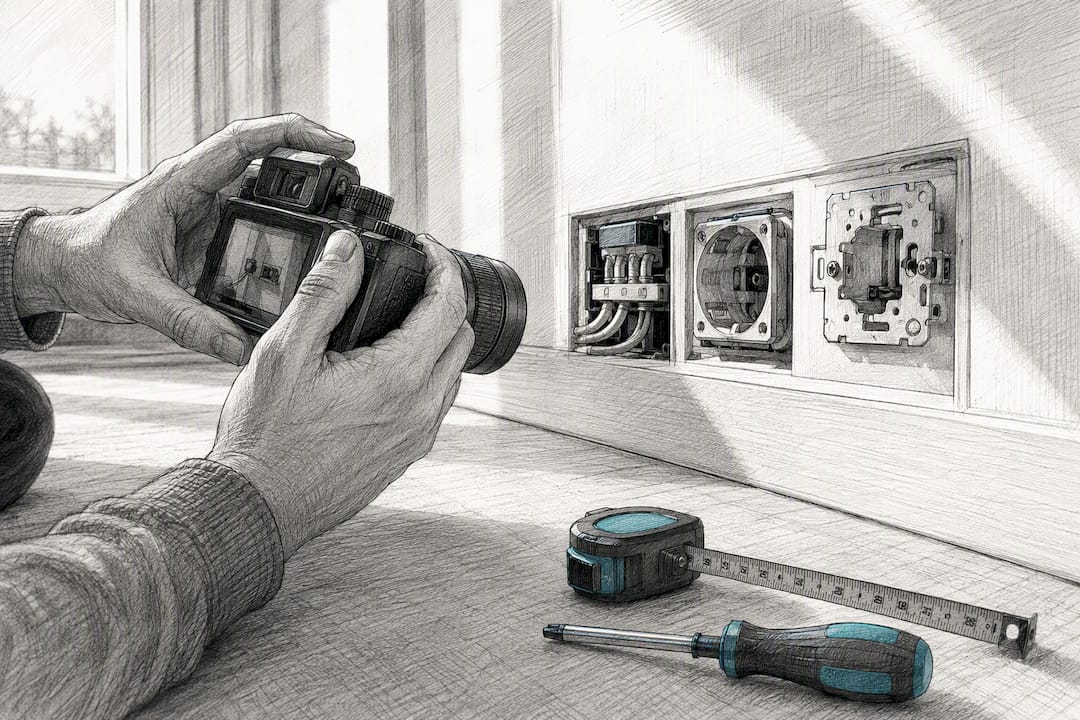 Fotografin dokumentiert Elektroinstallation auf der Baustelle