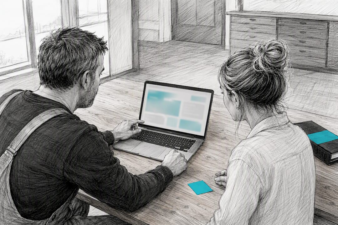 Handwerksunternehmer stellt Website-Inhalte bereit