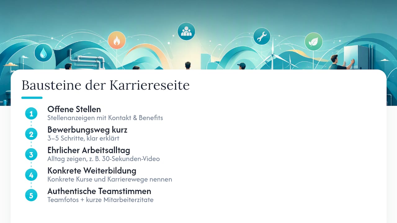 Fünf wichtige Elemente einer SHK-Karriereseite