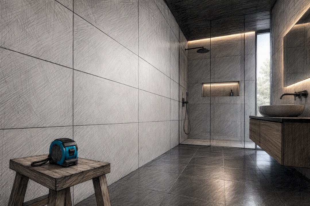 Modernes Badezimmer mit präziser Fliesenarbeit