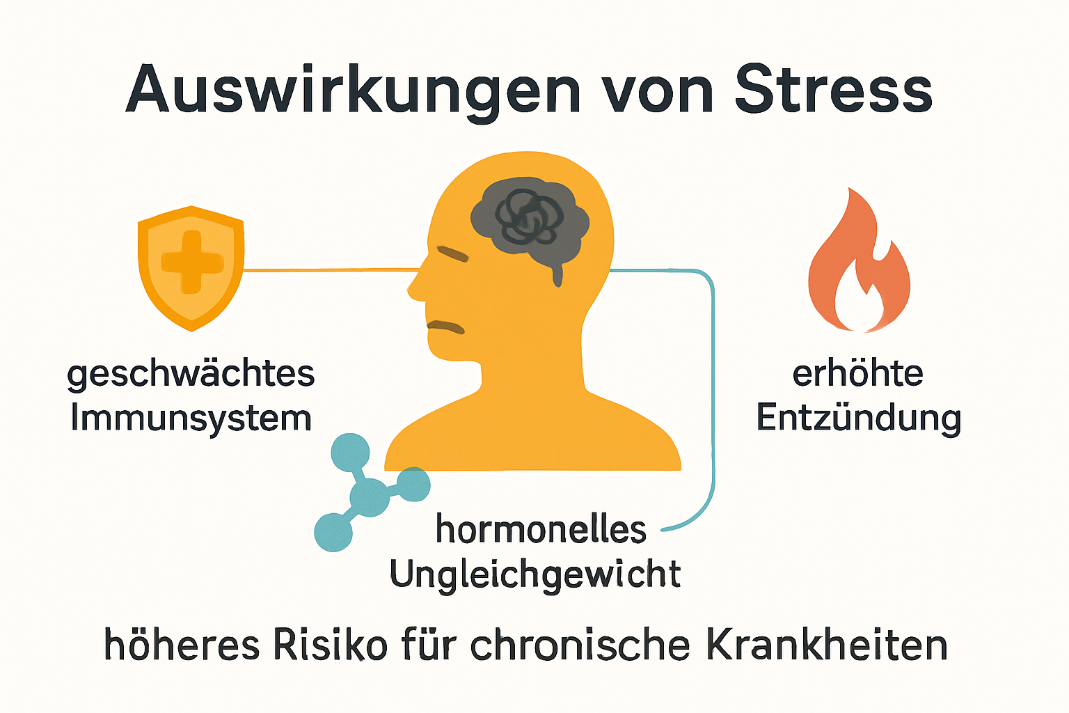 Infographic showing system-wide effects of chronic stress on human body and mind