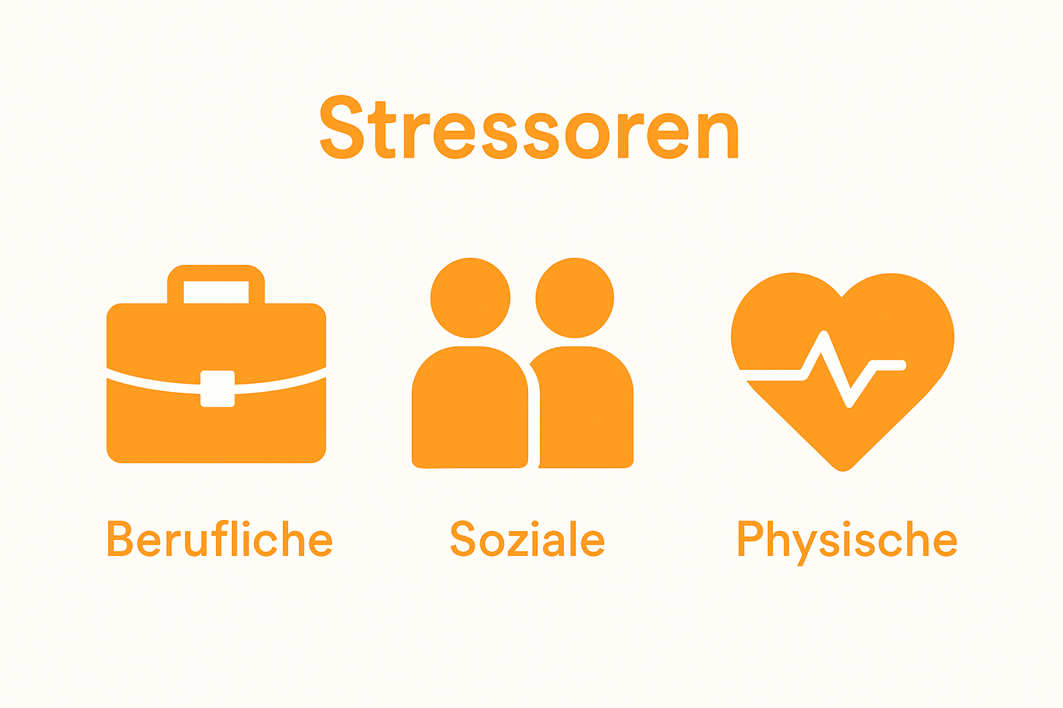 Infographic icons for work, social, and physical stressors