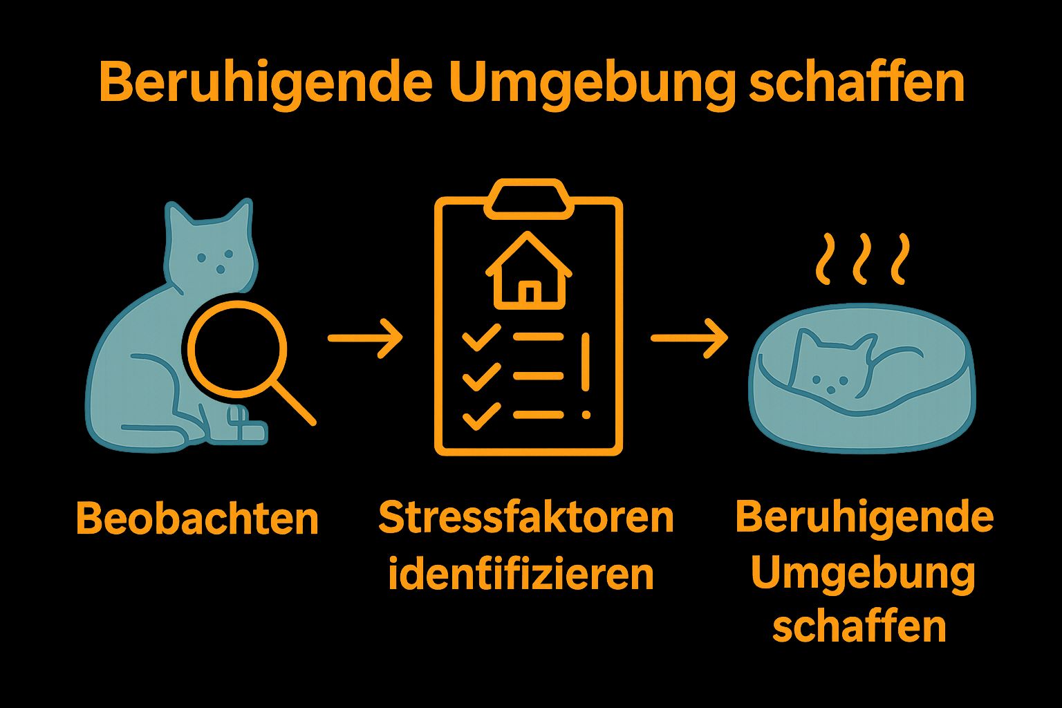 Drei-Schritte-Visualisierung von Stressreduktion bei Katzen