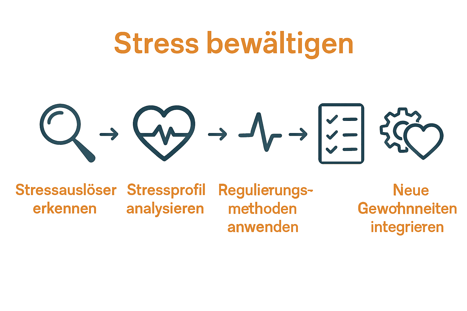 Infografik 5 Schritte systemische Stressbewältigung mit Icons