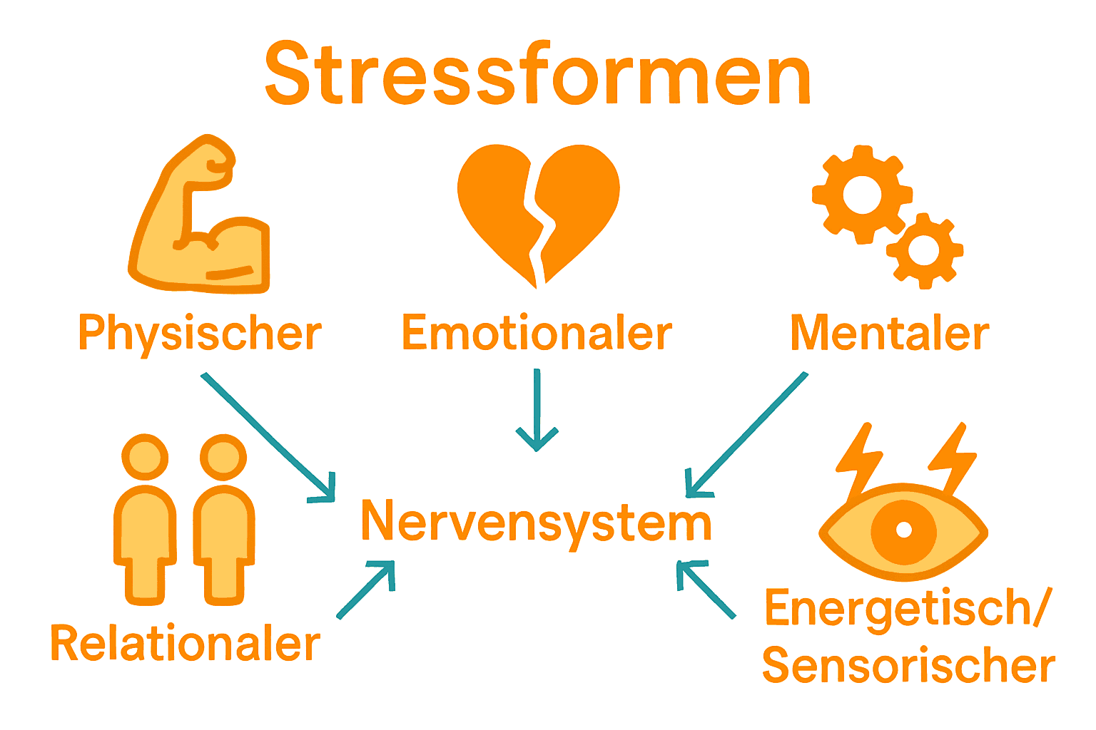 Infografik zu fünf Stressformen und deren Auswirkungen