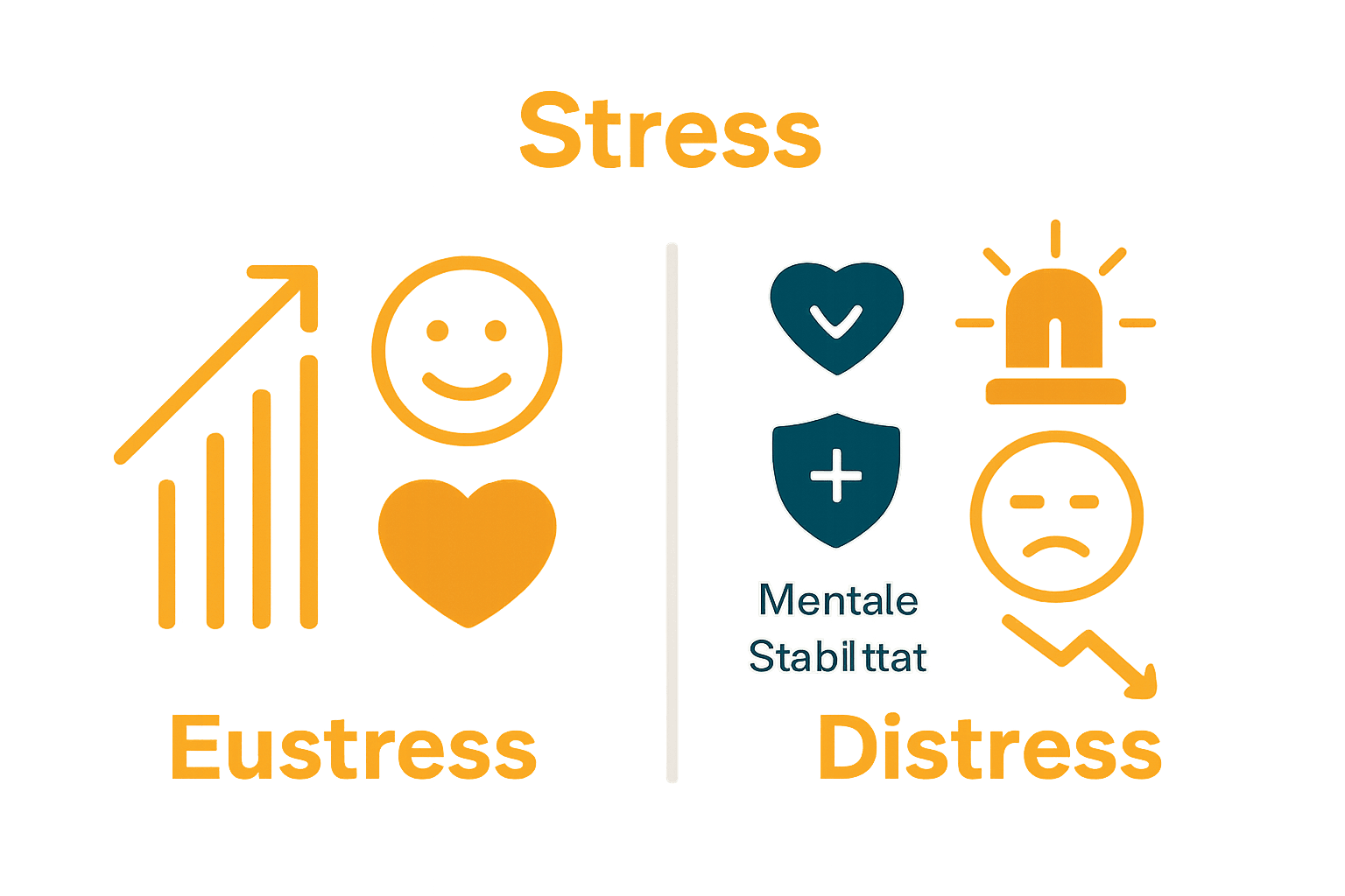 Infografik zum Vergleich Eustress und Distress und deren Auswirkungen