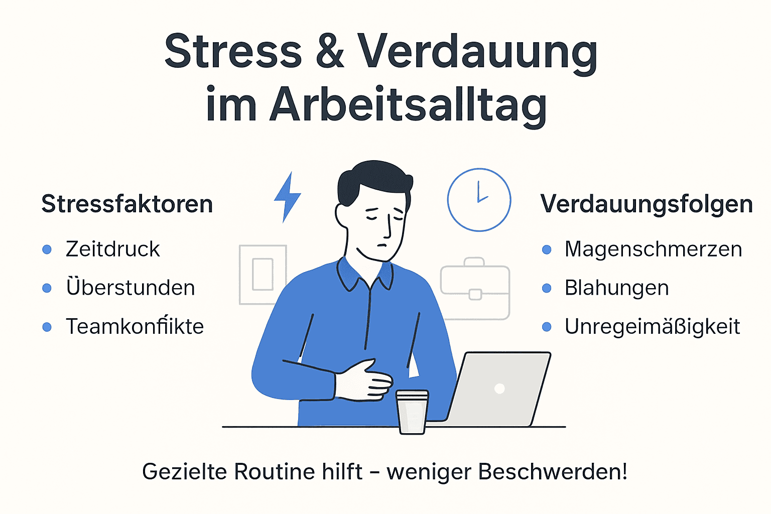 Mit dieser Infografik erhältst du einen schnellen Überblick darüber, wie Stress die Verdauung beeinflusst.