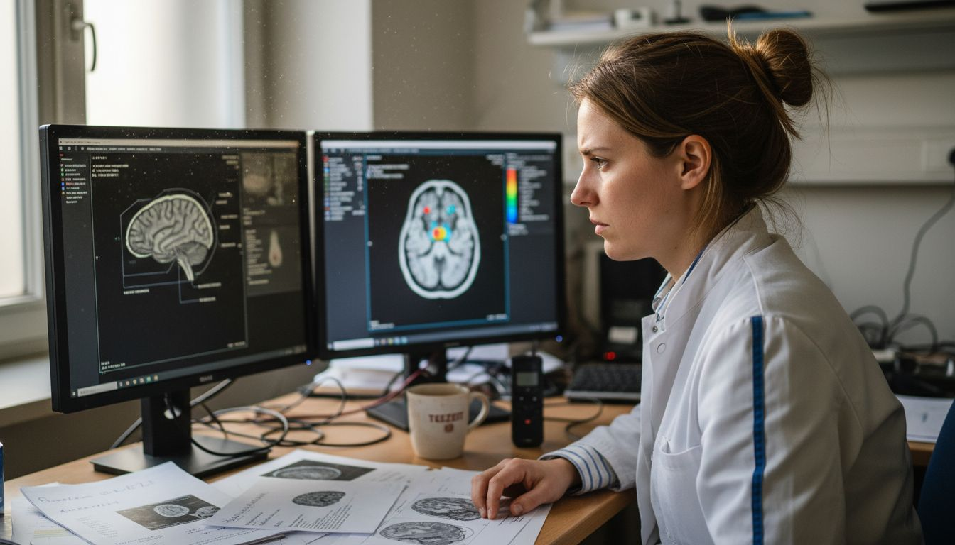Ein Neurowissenschaftler begutachtet die Ergebnisse einer Gehirnuntersuchung.