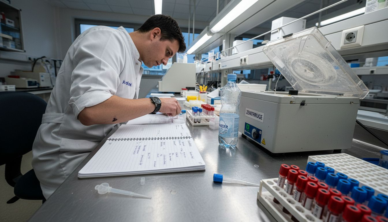 Im Labor untersucht ein Labortechniker Blutproben, um wichtige Erkenntnisse für Diagnosen zu gewinnen.