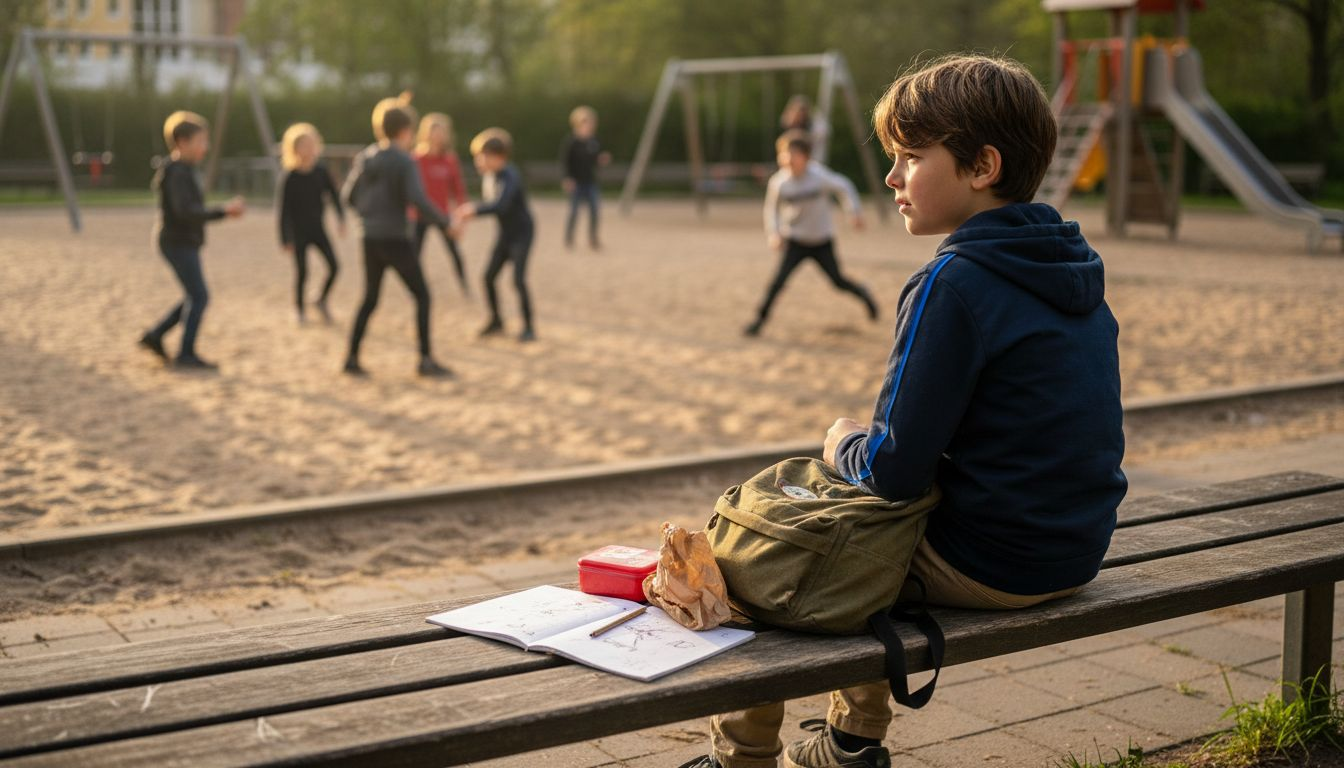 Ein Kind schaut neugierig zu, wie die anderen auf dem Spielplatz spielen.