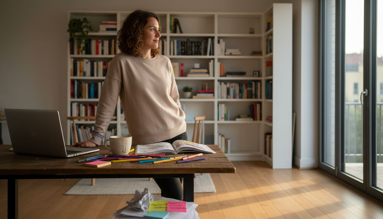 Frau genießt eine entspannte Auszeit im Homeoffice