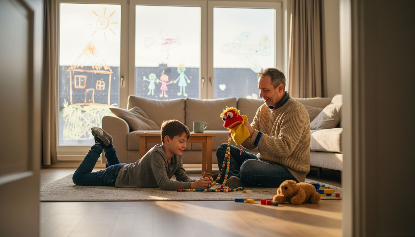 Ein Kind probiert zuhause spielerisch Hypnosetechniken aus.