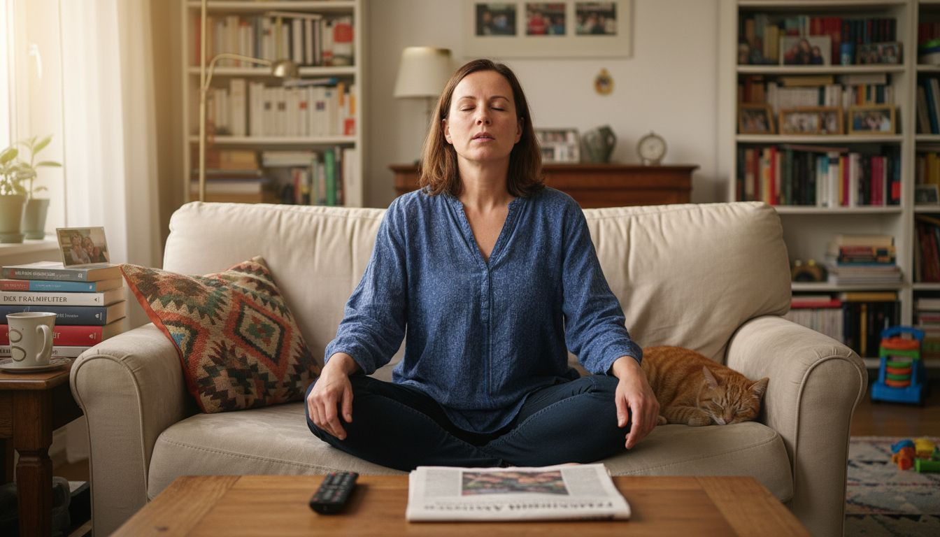 Eine Frau entspannt ihre Muskeln auf dem Sofa.