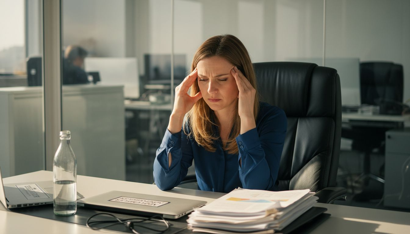 Ein Manager spürt die körperliche Belastung am Arbeitsplatz.