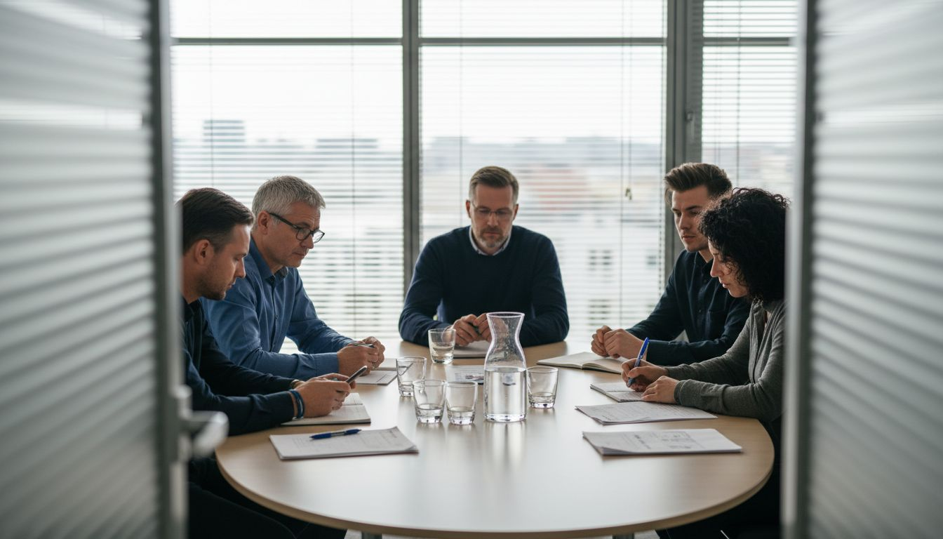 Im Büro tauschen sich Kollegen darüber aus, wie sie besser zusammenarbeiten können.