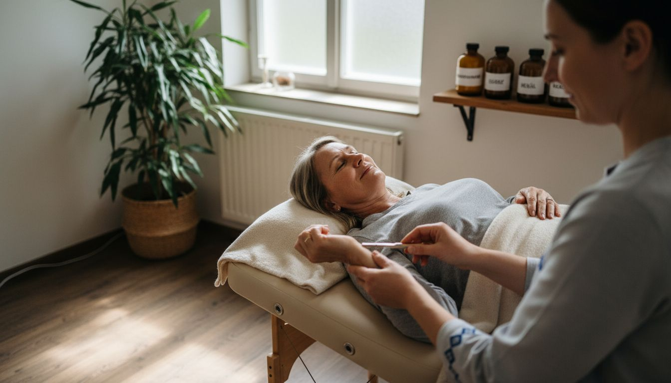 Eine Frau lässt sich in einem Raum für alternative Heilmethoden behandeln.